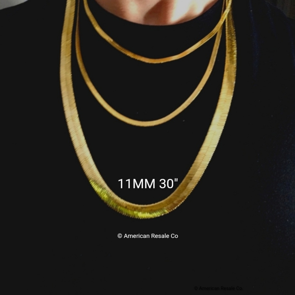 14K Gold Herringbone Chain Necklace ITALY Gold Plated 11MM 30" - Picture 5 of 6